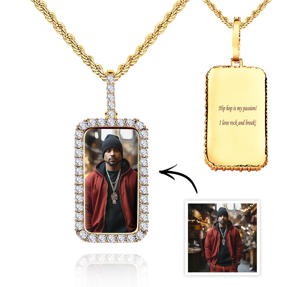 Personalized Photo Hip Hop Necklace Trendy Square Zircon Necklace For Him - soufeelus
