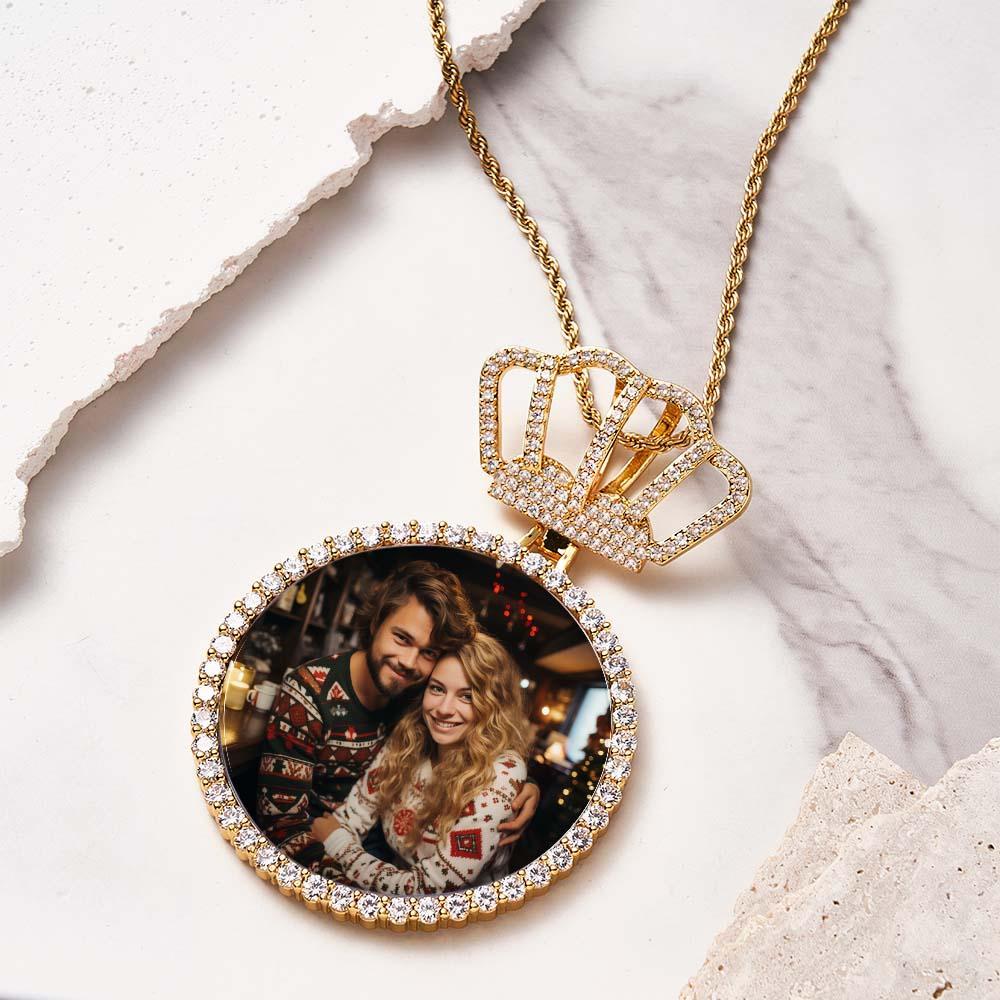 Hip Hop Photo Necklace With Crown King Pendant Jewelry Gifts For Men - soufeelus