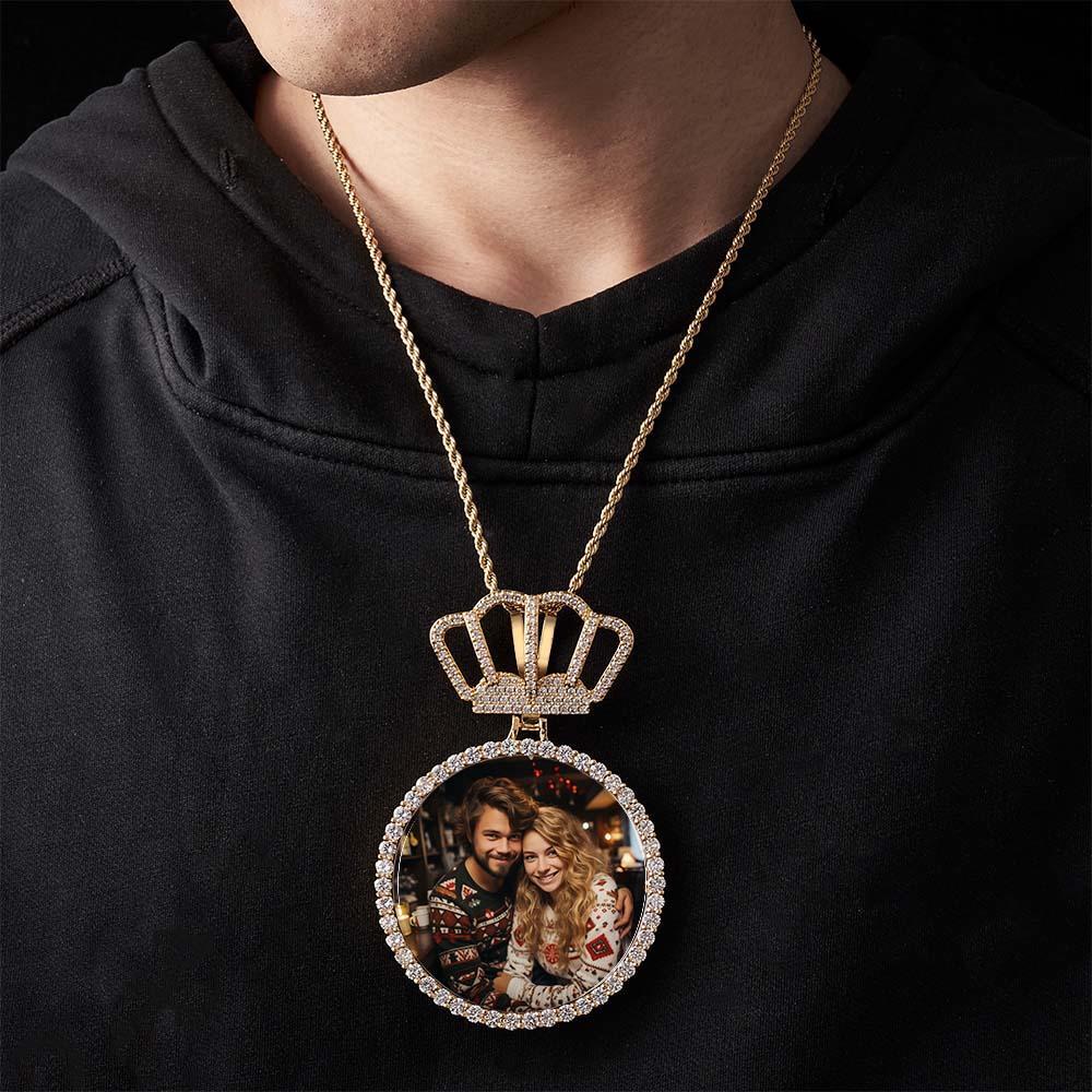 Hip Hop Photo Necklace With Crown King Pendant Jewelry Gifts For Men - soufeelus
