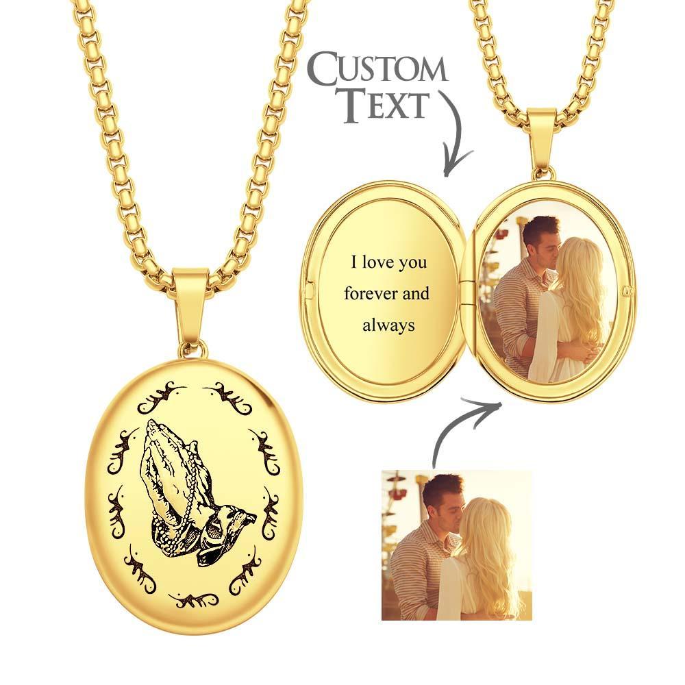 Custom Photo Locket Necklace Personalized Engravable Prayer Amulet Necklace Jewelry For Men Women - soufeelus