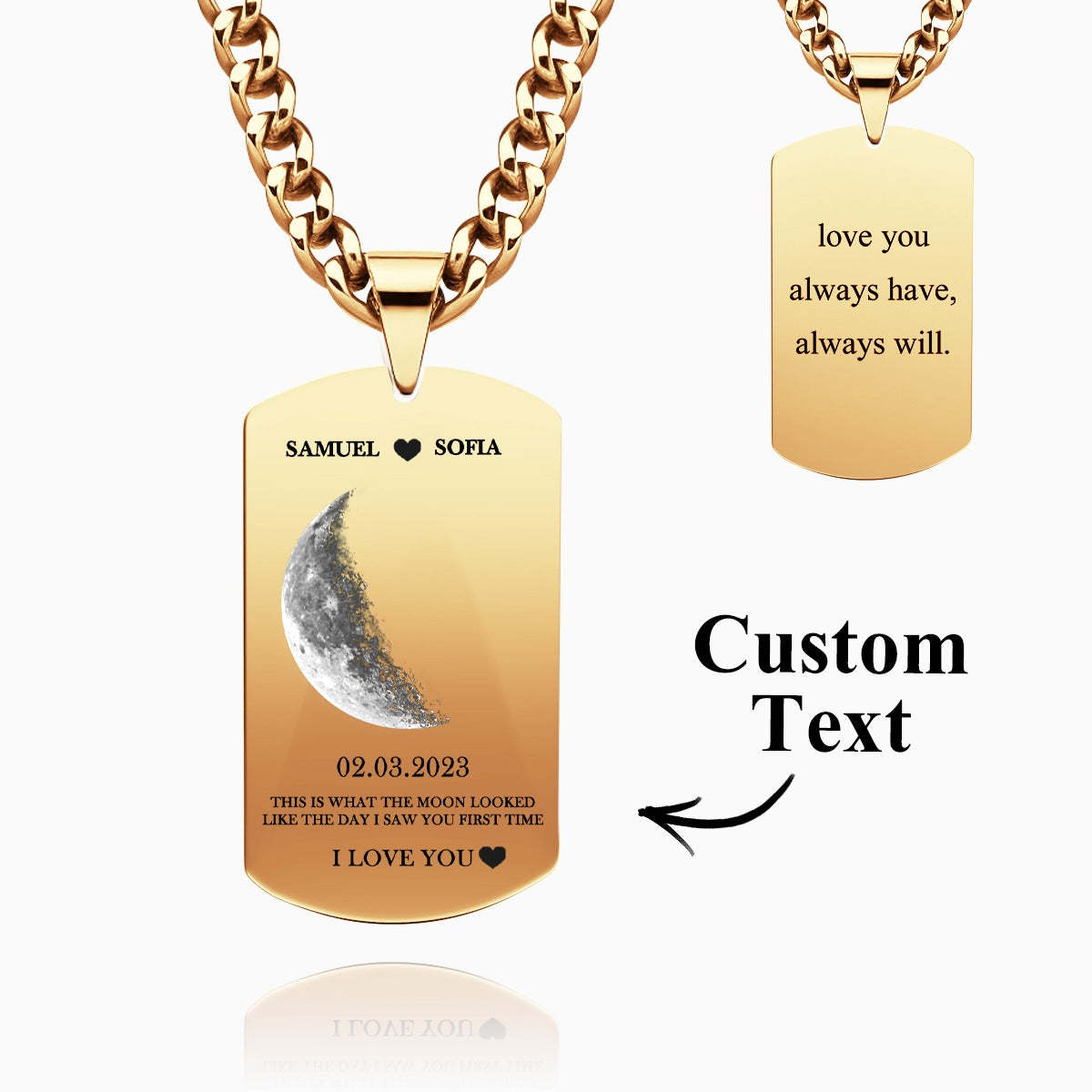 Custom Moon Phase Necklace With Text Modern Pendant Gifts For Couples - soufeelus