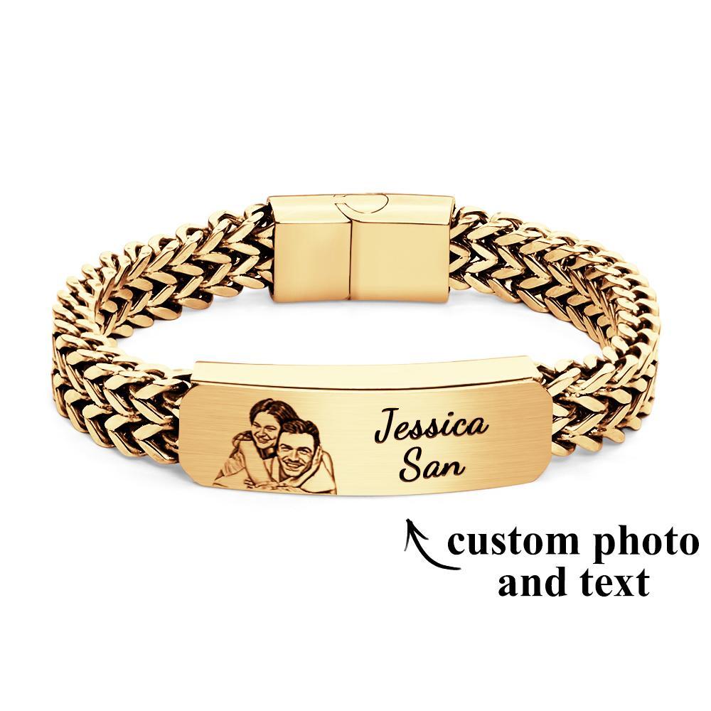 Custom Photo Bracelet Personalized Engraved Fashion Men's Chain Bracelet Father's Day Gift - soufeelus