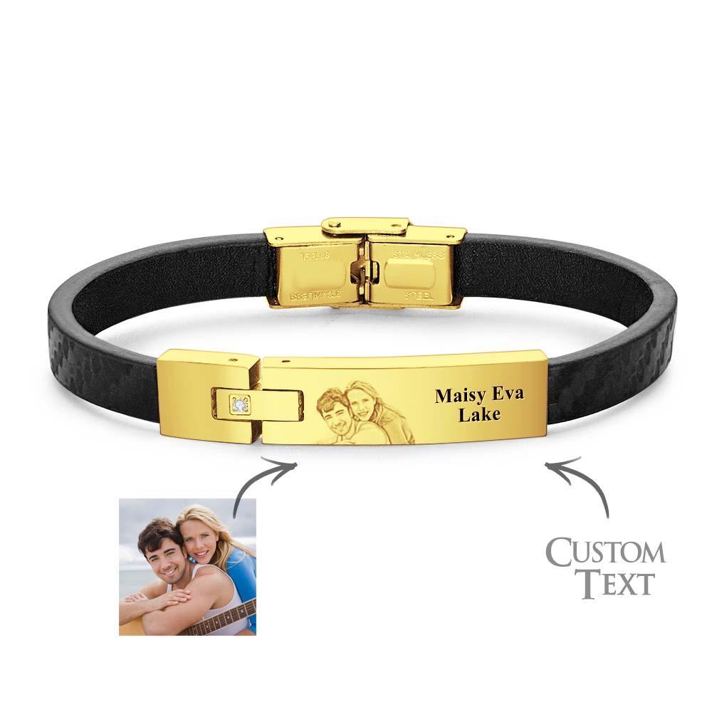 Custom Leather Bracelet Personalized Name and Photo Stainless Steel Bracelet Father's Day Gift - soufeelus