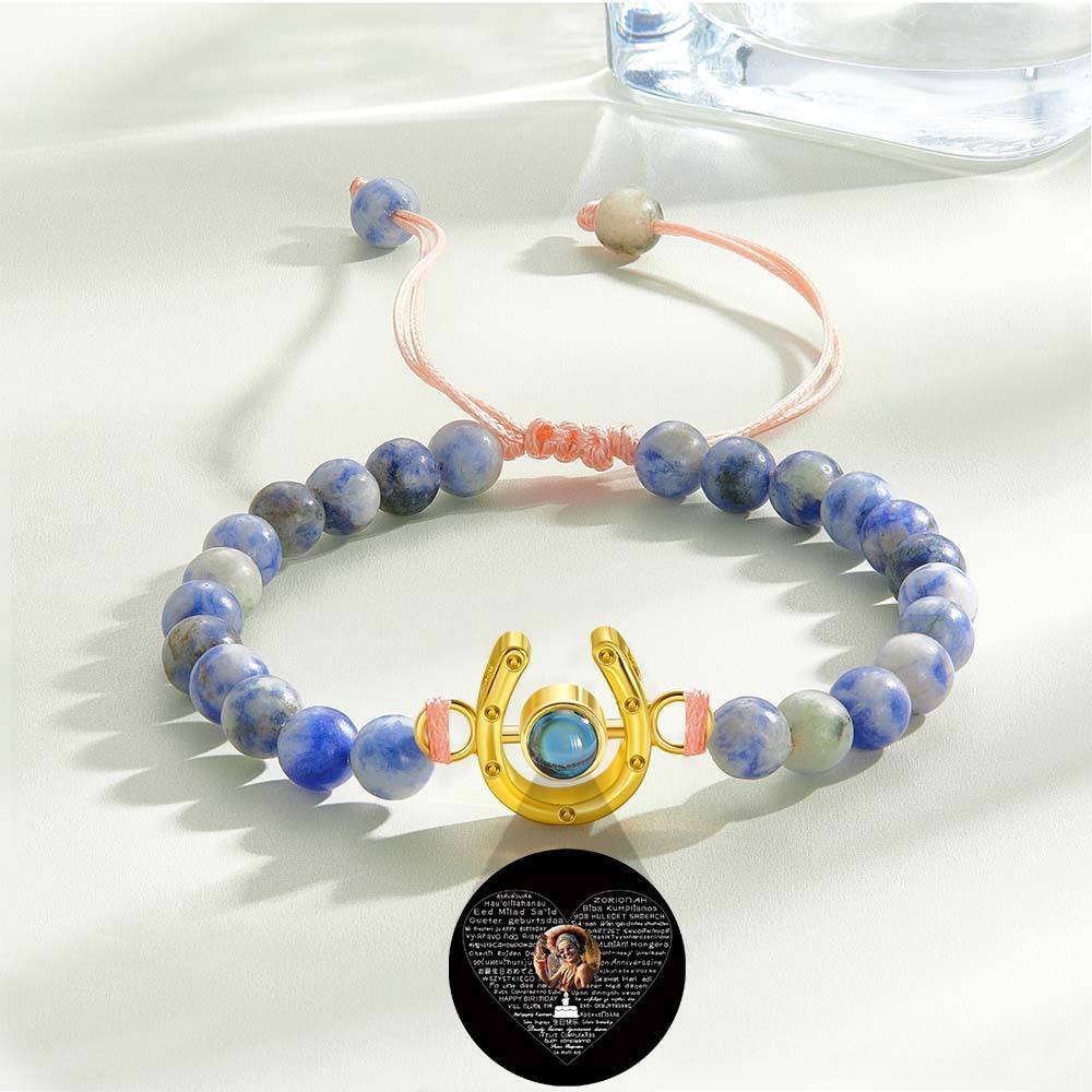 Personalized Horseshoe Charm Photo Projection Beads Bracelet Gift for Horse Lovers - soufeelus