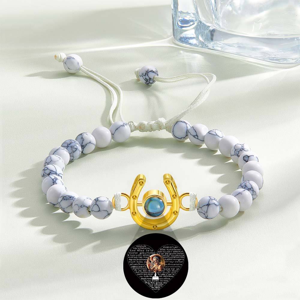 Personalized Horseshoe Charm Photo Projection Beads Bracelet Gift for Horse Lovers - soufeelus