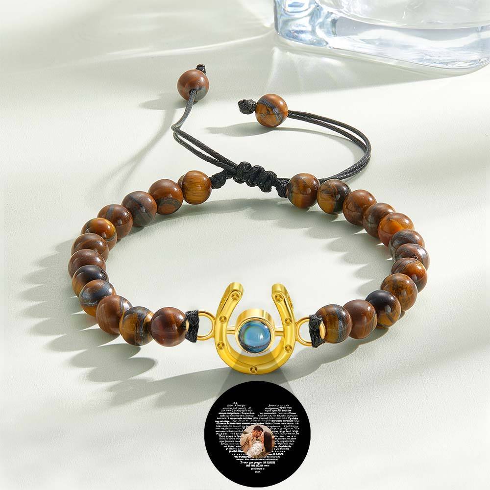 Personalized Horseshoe Charm Photo Projection Beads Bracelet Gift for Horse Lovers - soufeelus