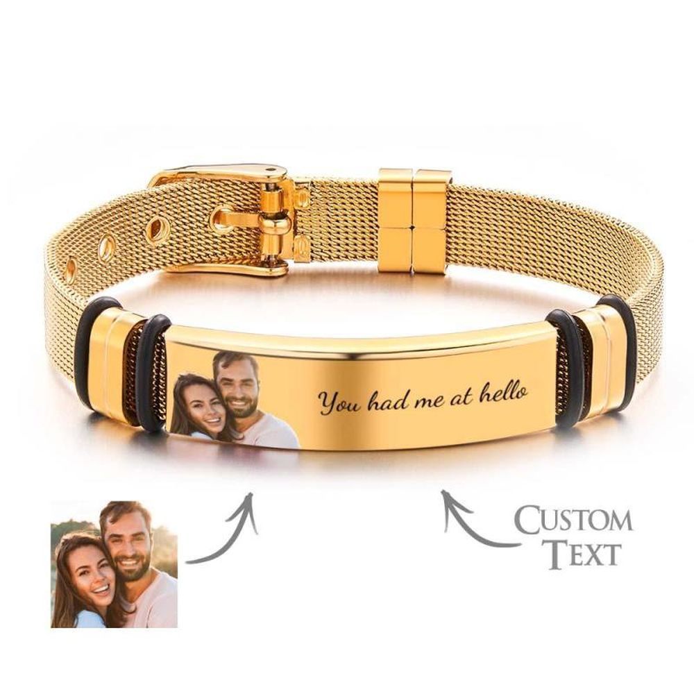 Customized Optional Photo Engraved Spotify Code Stainless Steel Bracelet Best Gifts For Dads On Father's Day