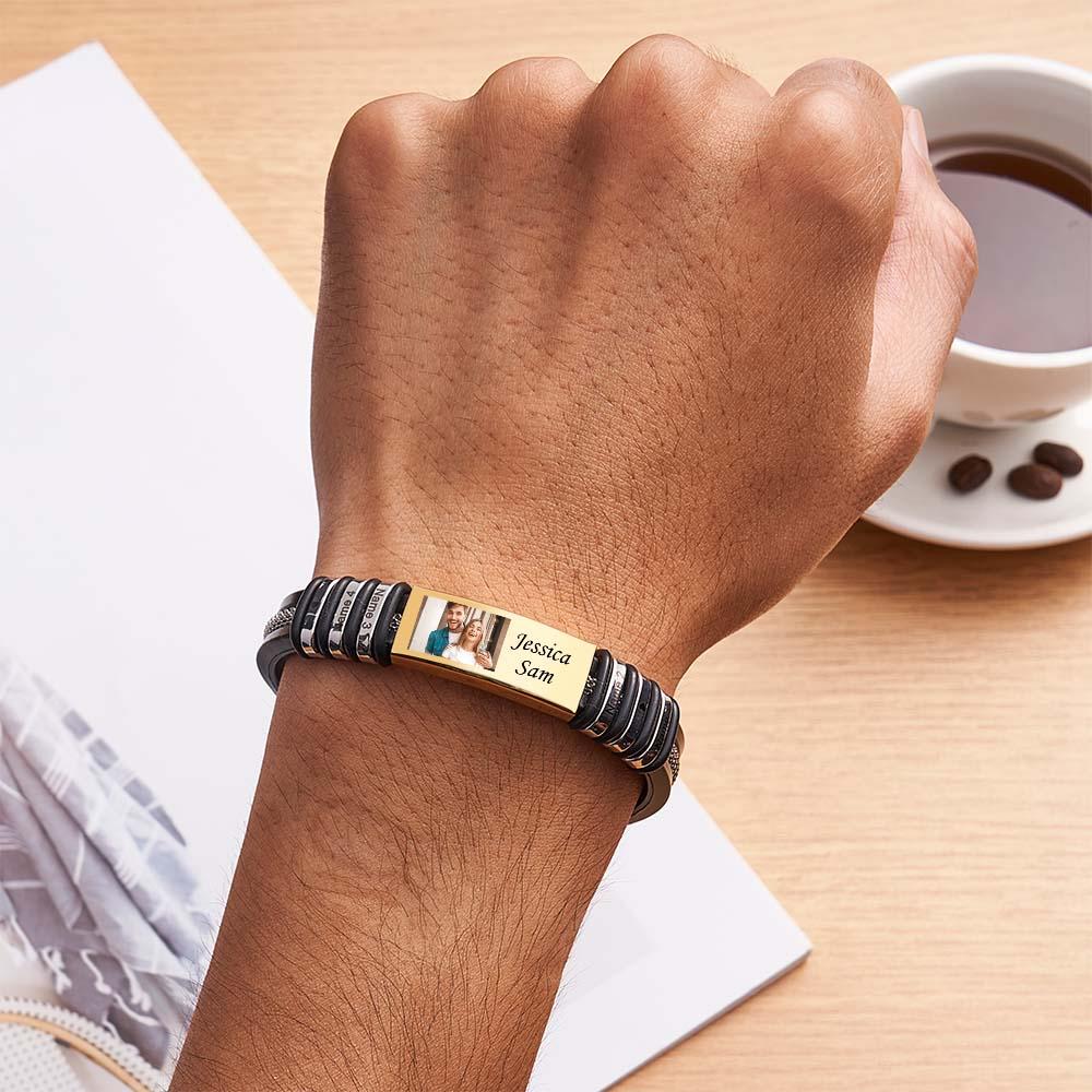 Personalized Color Photo Memory Bracelets Custom Engraved 4 Names Men's Bracelet Wristband Birthday Friendship Gift - soufeelus