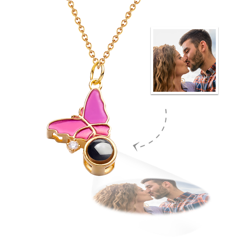 Butterfly Projection Necklace Personalized Picture Inside Pendant Keepsake Jewelry Trendy best Friend Gift - soufeelus