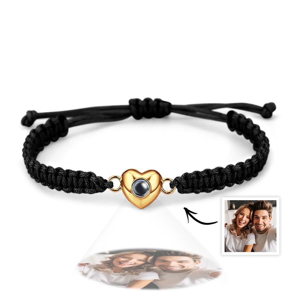 Custom Simple Fashion Black Rope Heart Shaped Picture Projection Bracelet - soufeelus