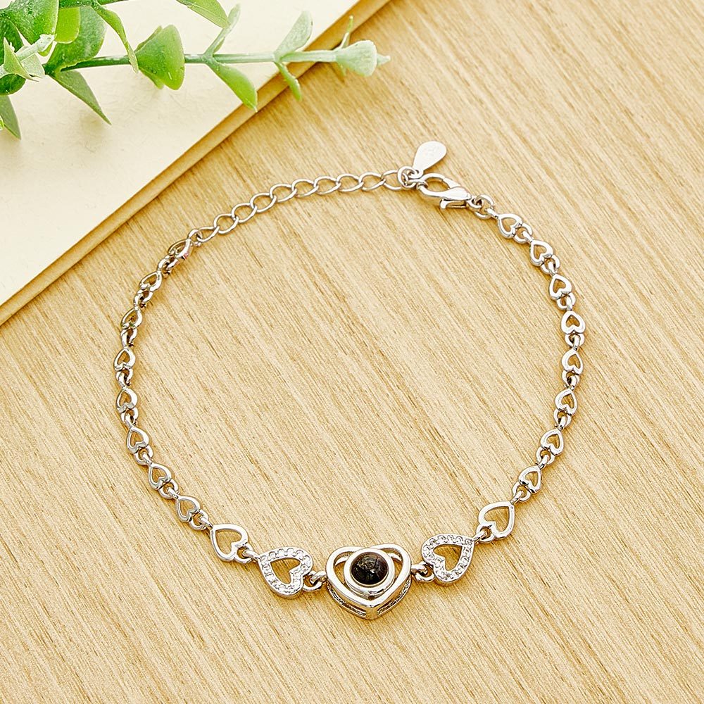 Custom Photo Projection Heart Link Bracelet Personalized Bracelet Silver Picture Bracelet Personalized Photo Memorial Bracelet