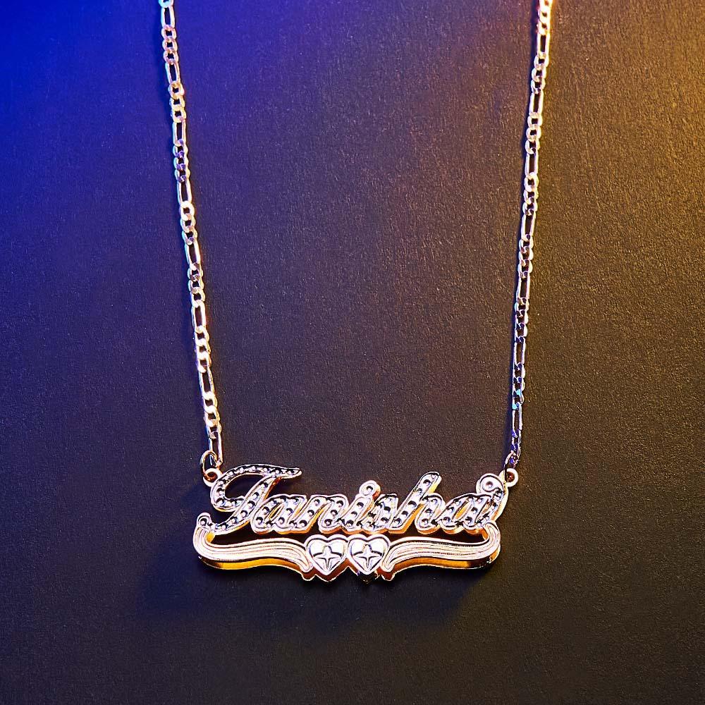 Personalized Hip Hop Name Necklace Double Hearts Decor Necklace Gifts for Men - soufeelus