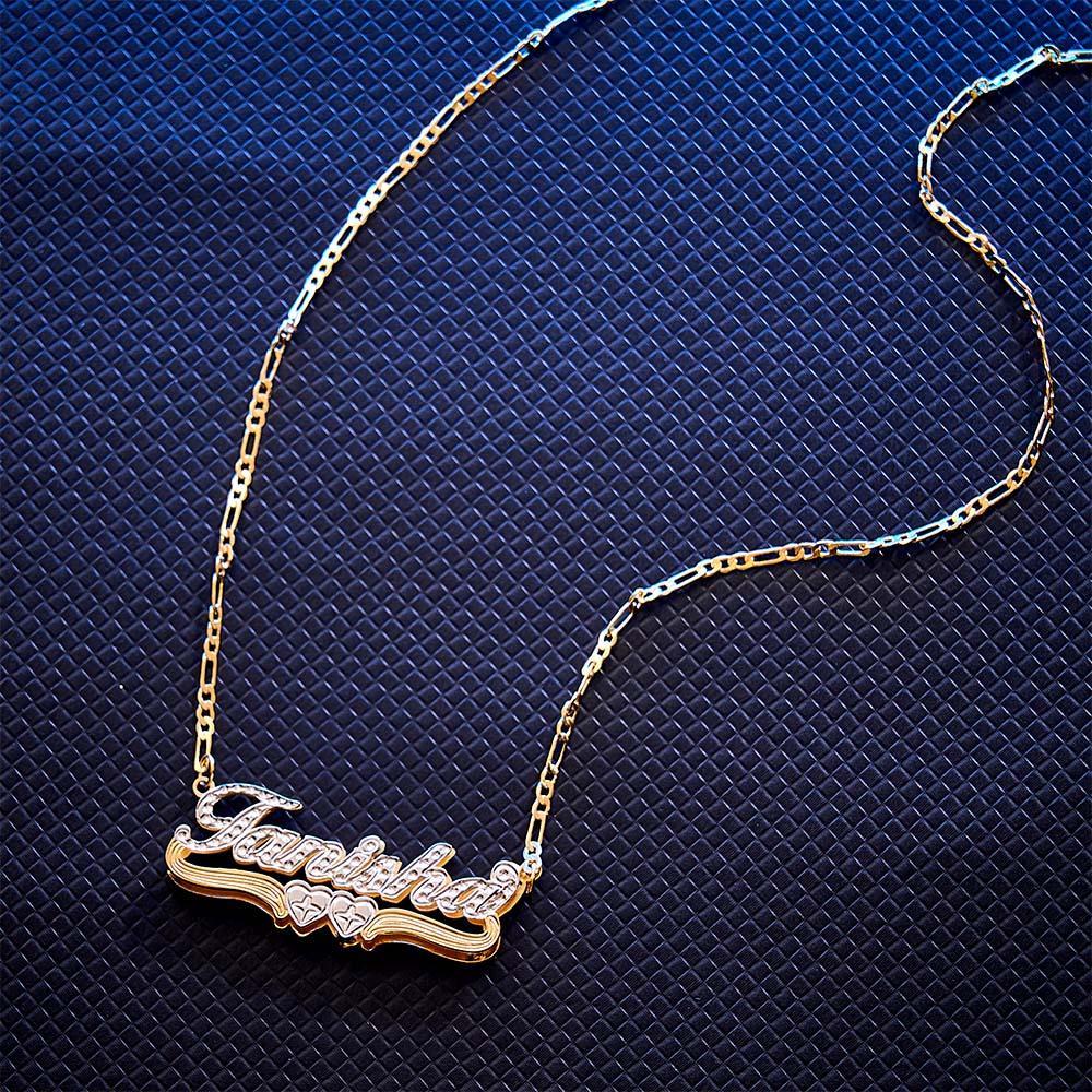 Personalized Hip Hop Name Necklace Double Hearts Decor Necklace Gifts for Men - soufeelus
