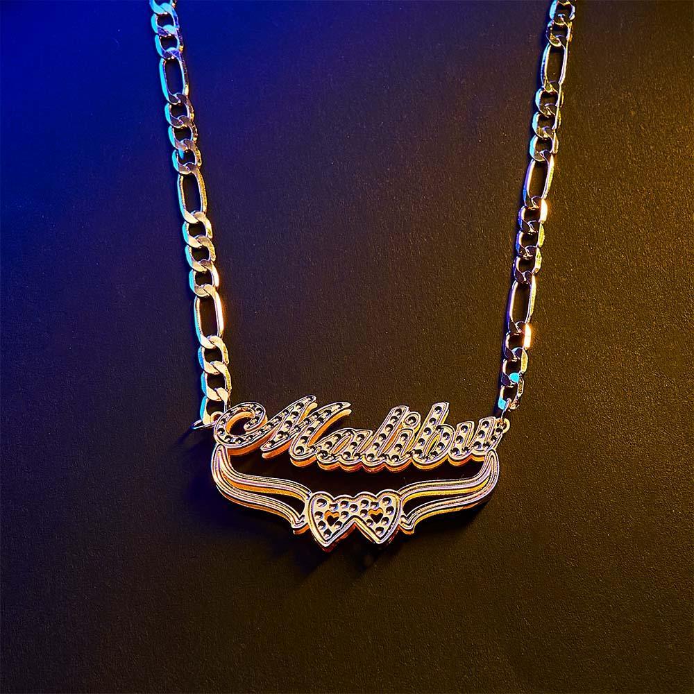 Personalized Hip Hop Name Necklace Double Heart Necklace Fashion Jewelry Gifts for Men - soufeelus