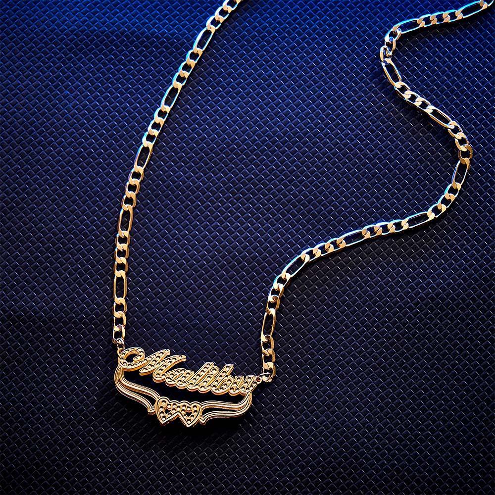Personalized Hip Hop Name Necklace Double Heart Necklace Fashion Jewelry Gifts for Men - soufeelus