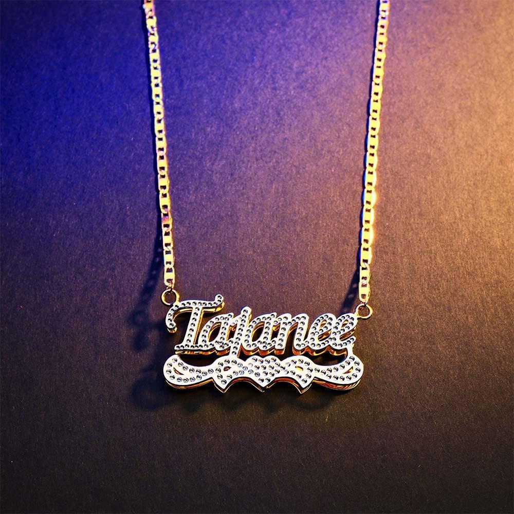 Personalized Name Necklace Bling Metal Heart Decor Necklace Gifts for Men - soufeelus