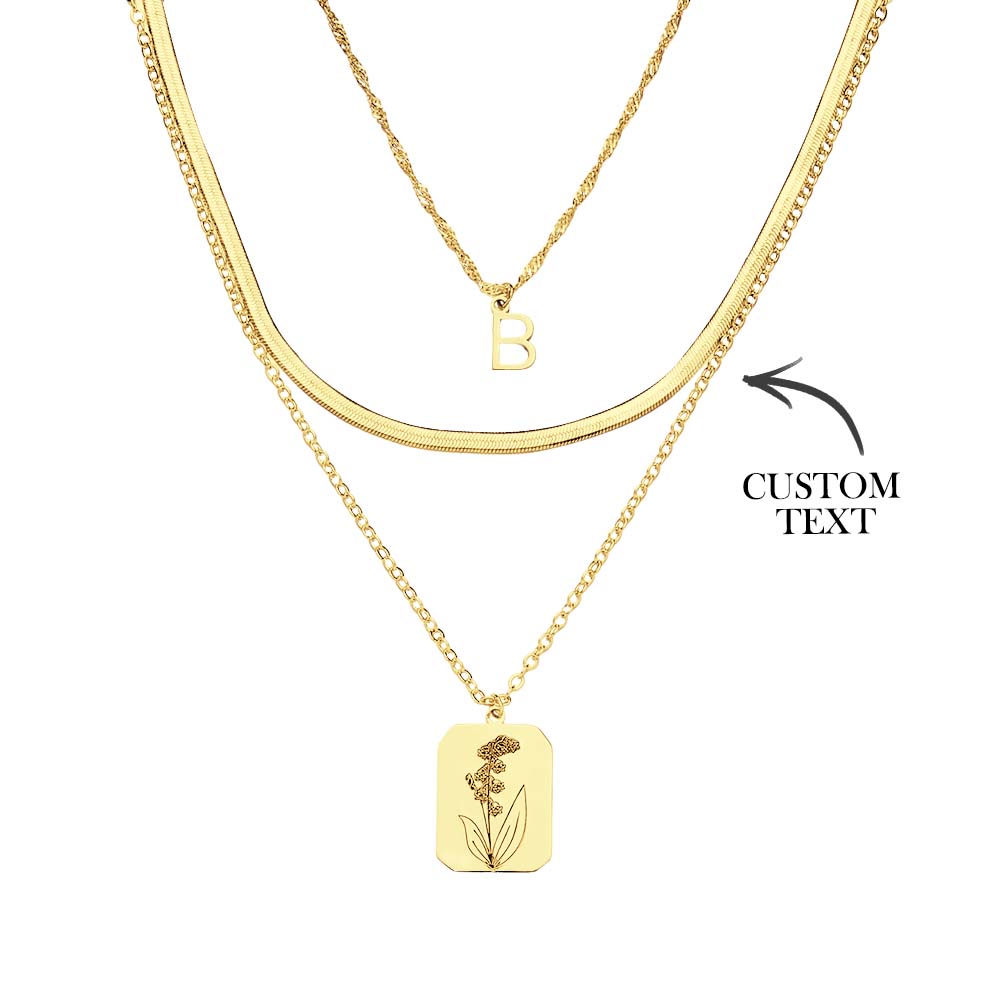 Layered Custom Letter Necklace Personalized Flower Necklace Anniversary Gifts for Her - soufeelus