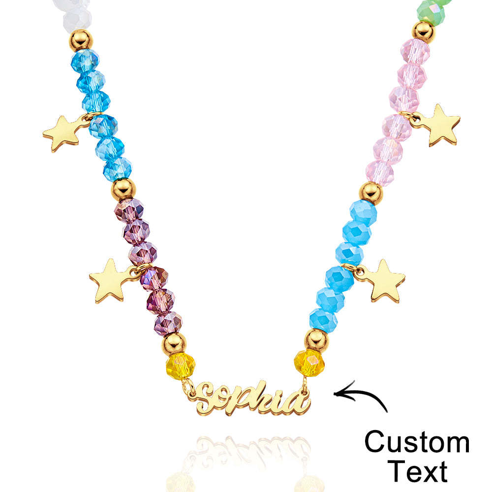 Custom Name Necklace Summer Fashion Colorful Beaded Necklace for Kids - soufeelus