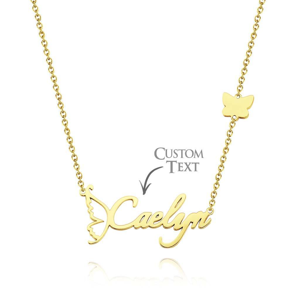 Customized Name Necklace Butterfly Necklace for Women Handwriting with Sideways Butterfly Charm Elegant Butterfly Design Gift for Friend - soufeelus