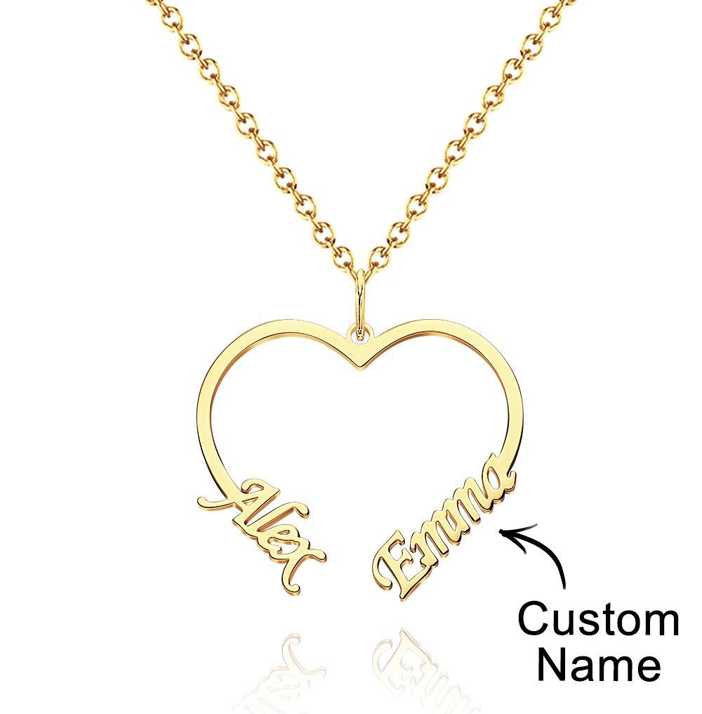 Personalized Name and Heart Necklace Custom Two Name Dainty Gift for Girl Friend - soufeelus