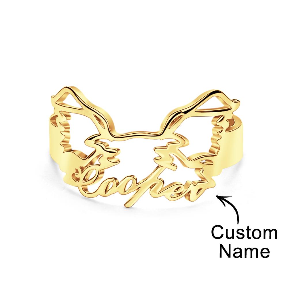 Custom Pet Silhouette Name Ring Cute Dog Cat Ear Modeling Jewelry Gift for Pet Lover - soufeelus