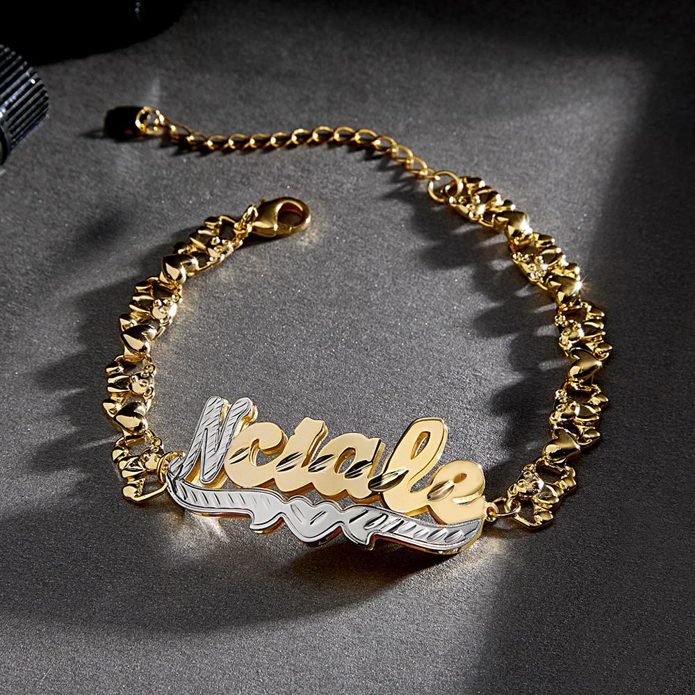 Personalized Hip Hop Name Bracelet Nameplate Love Heart Decor Fashion Bracelet Jewelry Gifts For Men - soufeelus