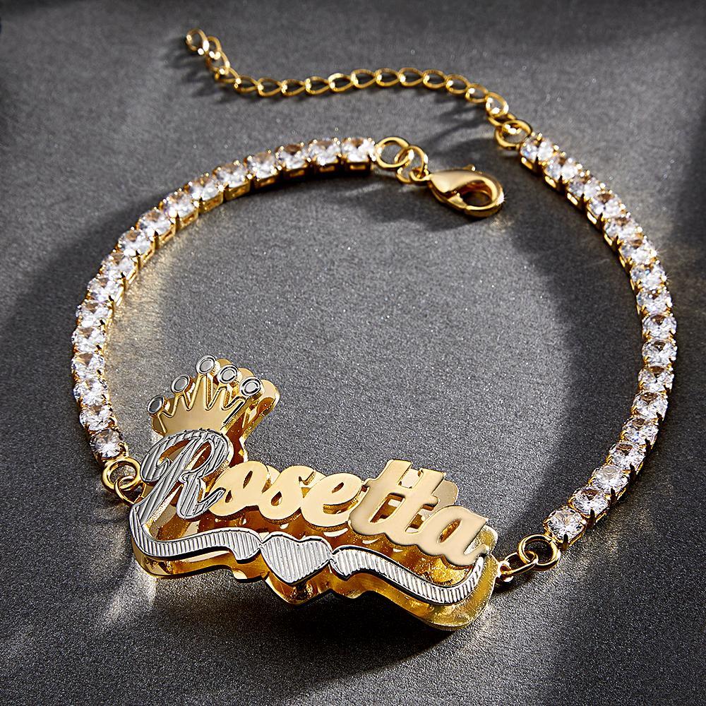 Personalized Hip Hop Name Bracelet With Crown Adjustable Zircon Bracelet Jewelry Gifts For Men - soufeelus