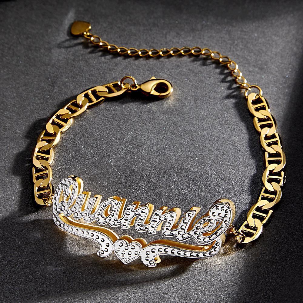 Personalized Hip Hop Name Bracelet Heart Decor Chain Bracelet Jewelry Gifts For Men - soufeelus