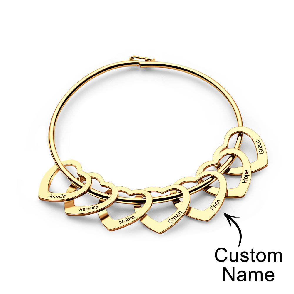 Trendy Engravable Bangle Bracelet with Heart Shape Pendants Gift - soufeelus
