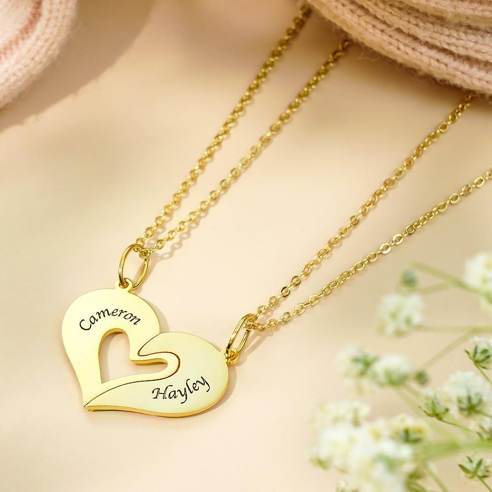 Personalized Engraved Heart Puzzle Necklace Custom Creative Pendant For Couples - soufeelus