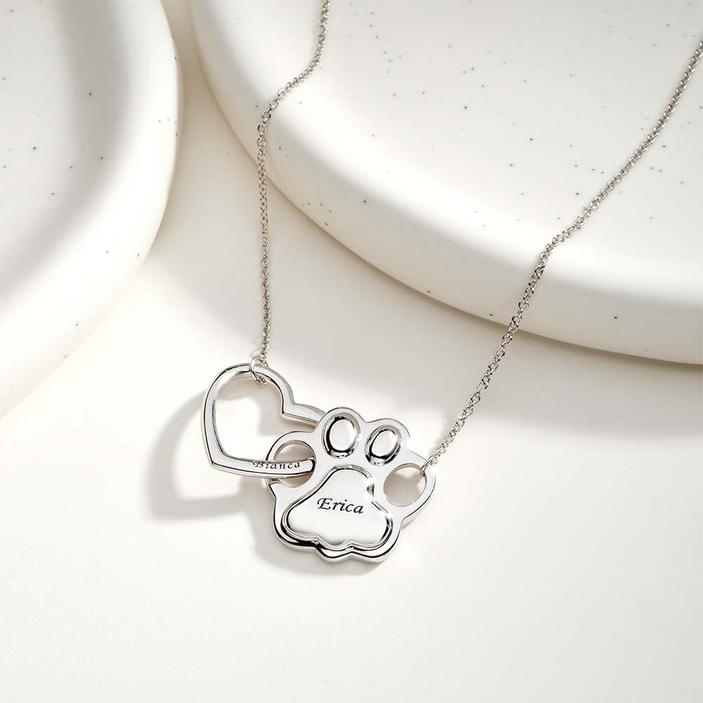 Engravable Hollow Out Necklace Heart And Dog Paw Combine Gifts For Pet Lovers - soufeelus