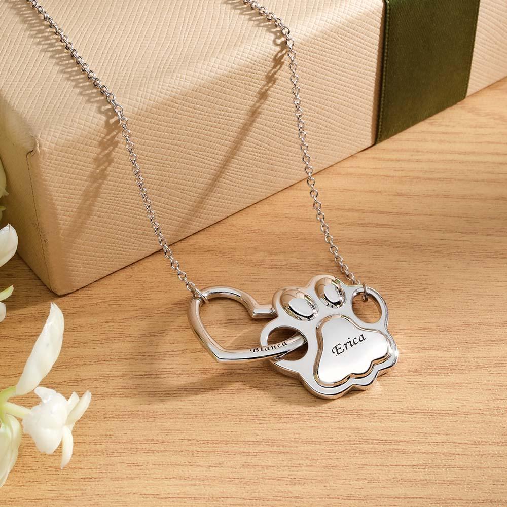 Engravable Hollow Out Necklace Heart And Dog Paw Combine Gifts For Pet Lovers - soufeelus