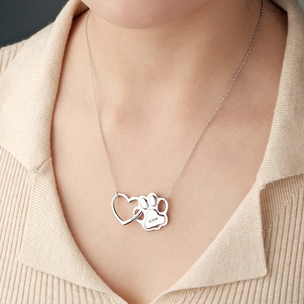 Engravable Hollow Out Necklace Heart And Dog Paw Combine Gifts For Pet Lovers - soufeelus