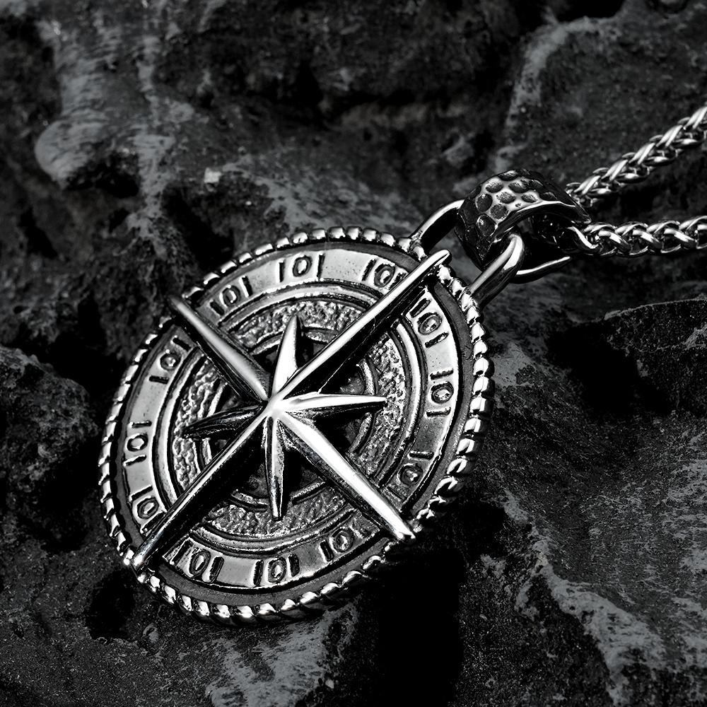 Custom Engraved Necklace Men's Punk Pendant Necklace North Star Necklace Gift For Him detail