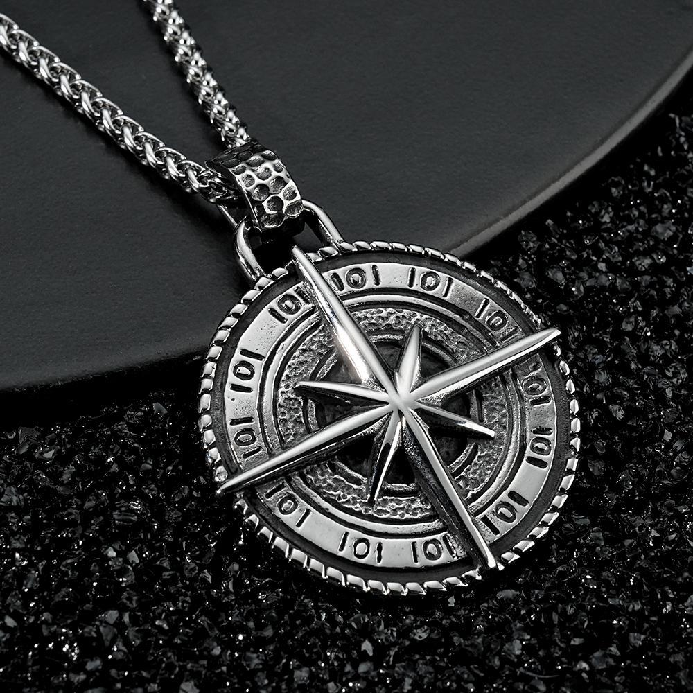 Custom Engraved Necklace Men's Punk Pendant Necklace North Star Necklace Gift For Him - soufeelus