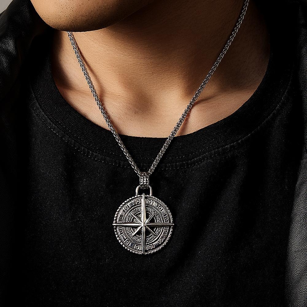 Custom Engraved Necklace Men's Punk Pendant Necklace North Star Necklace Gift For Him - soufeelus