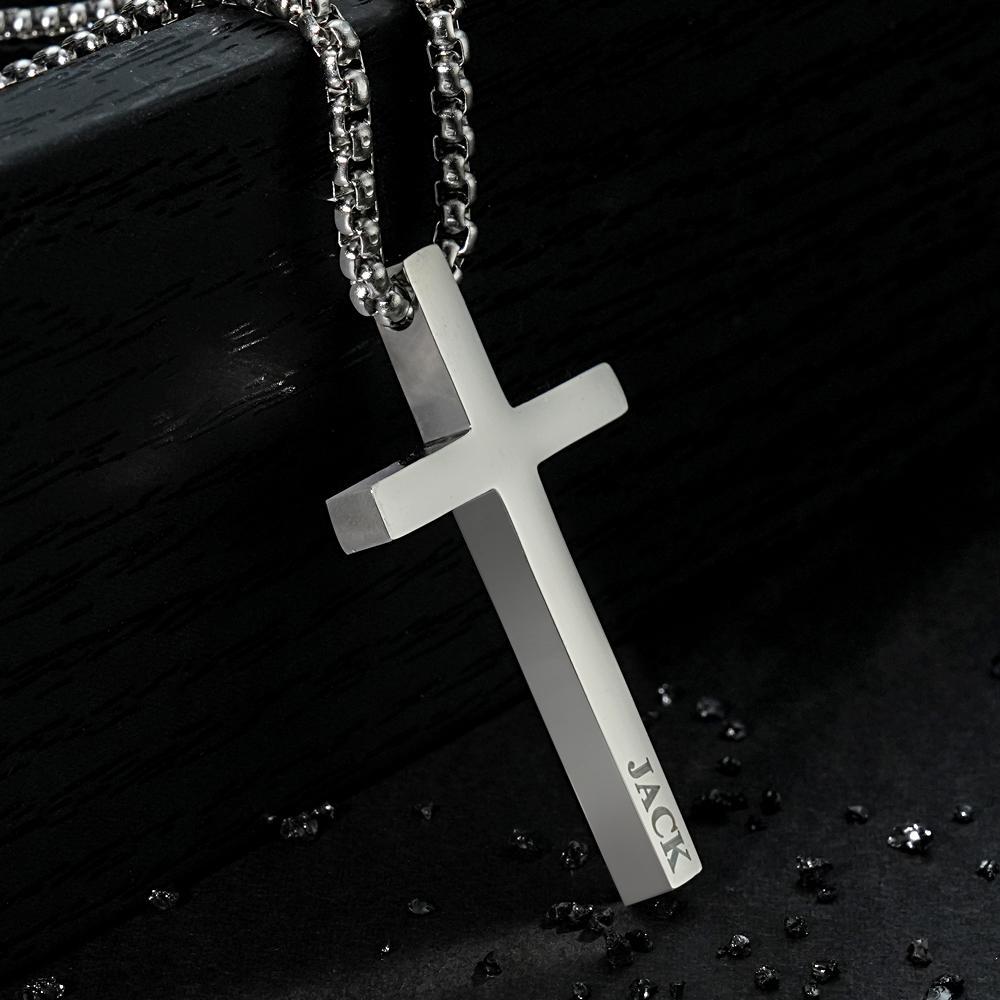 Custom Cross Necklace Engraved Necklace Men's Punk Pendant Necklace Baptism Christian Bible Verse Gifts Gift For Him - soufeelus