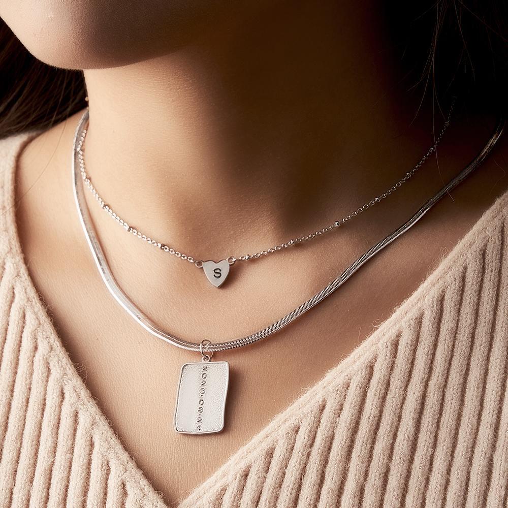 Layered Custom Letter Necklace Personalized Date Necklace Anniversary Gifts for Women - soufeelus