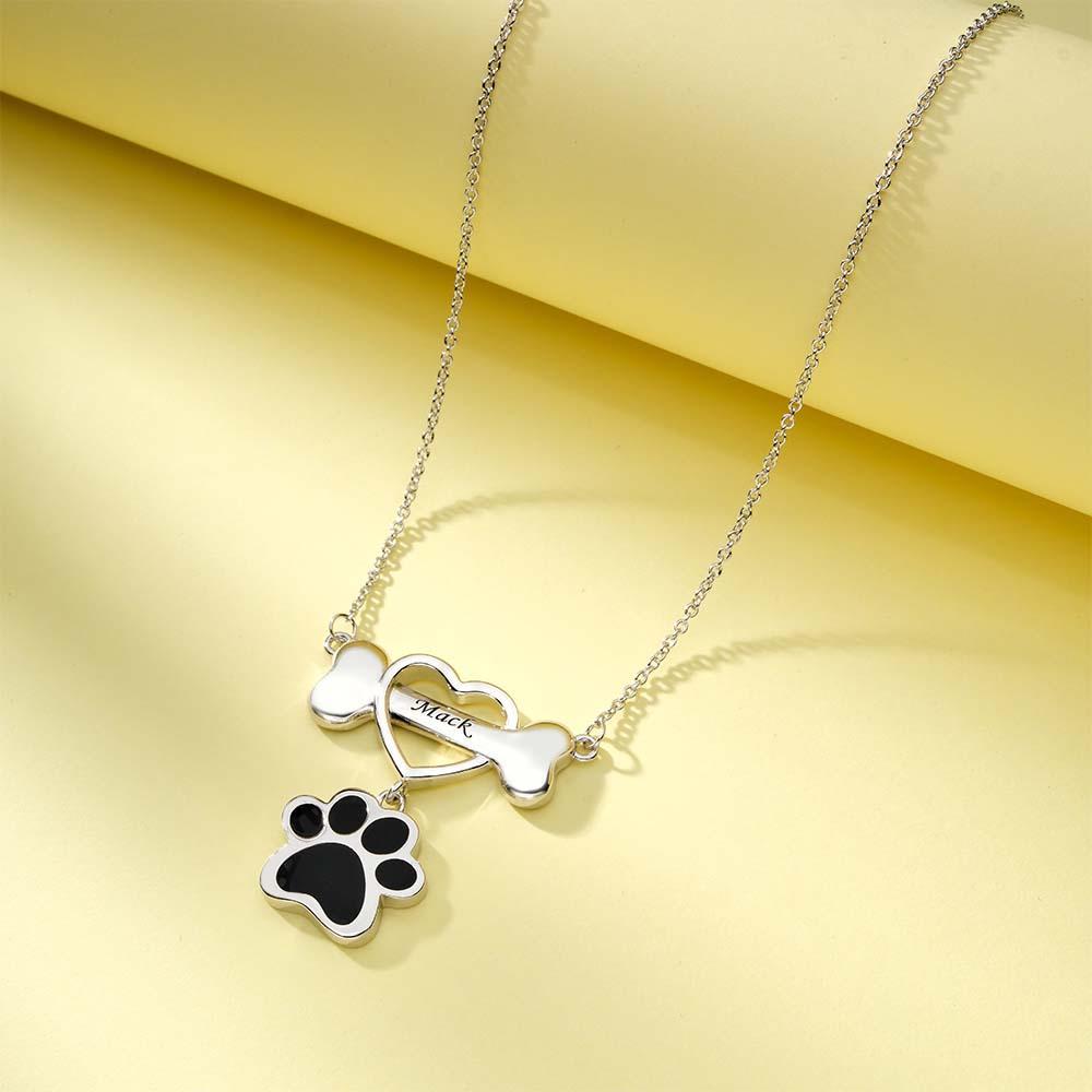 Engravable Pet Paw Theme Necklace Bone Pendant Jewelry For Pet Lovers - soufeelus