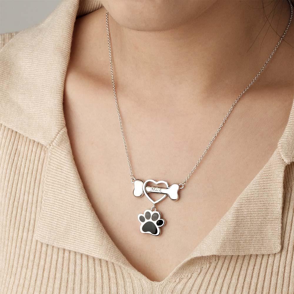 Engravable Pet Paw Theme Necklace Bone Pendant Jewelry For Pet Lovers - soufeelus
