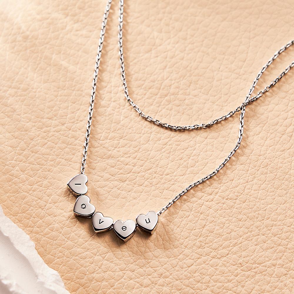 Double Chain Set Heart Engraved Necklace Heart-shaped Personalized Necklace Gift For Women - soufeelus