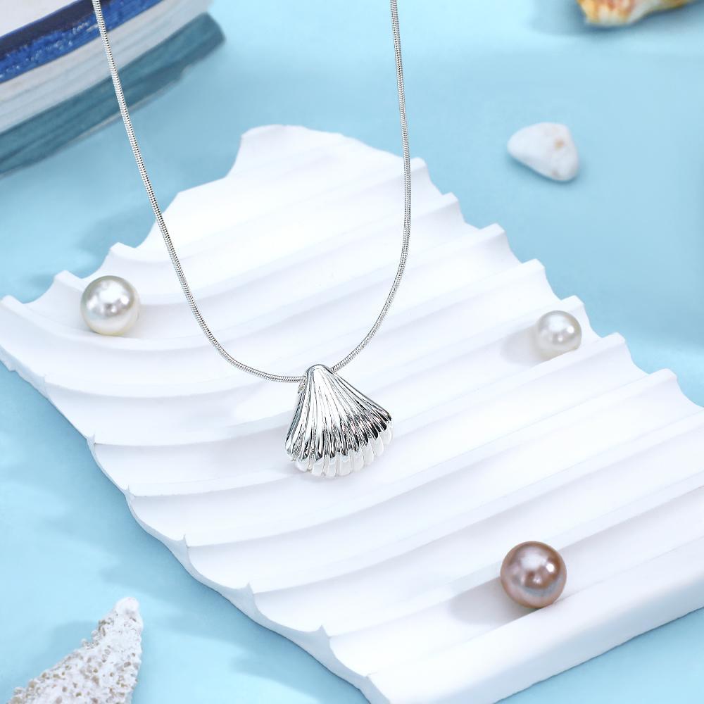 Custom Engraved Necklace Scallop Shell Pendant Gift - soufeelus