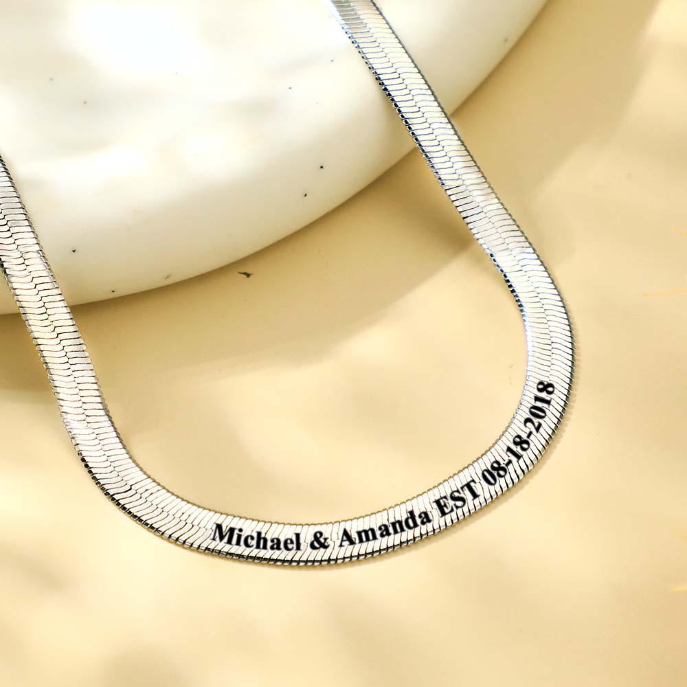 Personalized Engravable Herringbone Chain Necklace Custom Necklace with Personalized Text Gift for Her - soufeelus