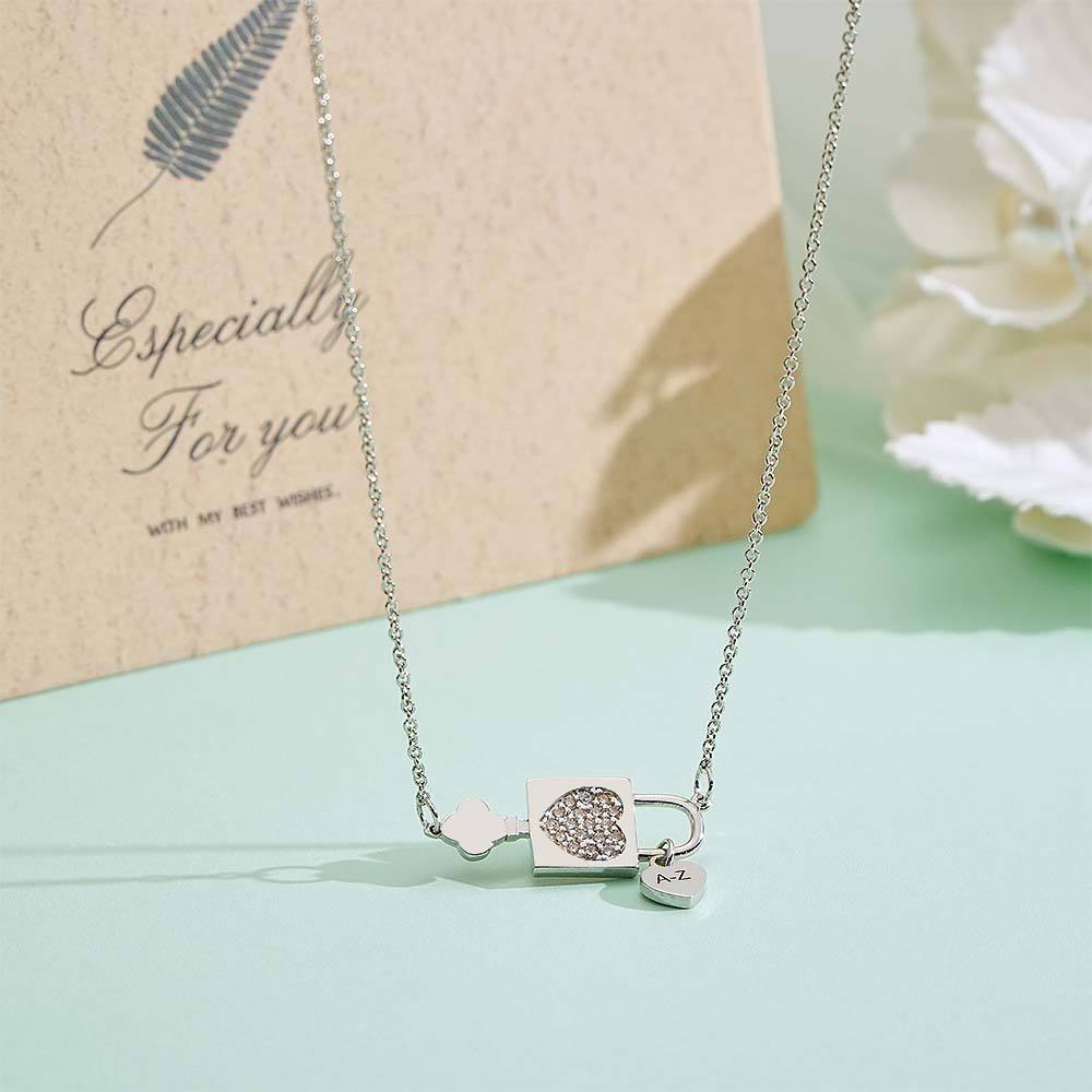 Custom Engraved Necklace Initial Necklace Alphabet Heart Lock Pendant Necklace for Women Gift for Her - soufeelus