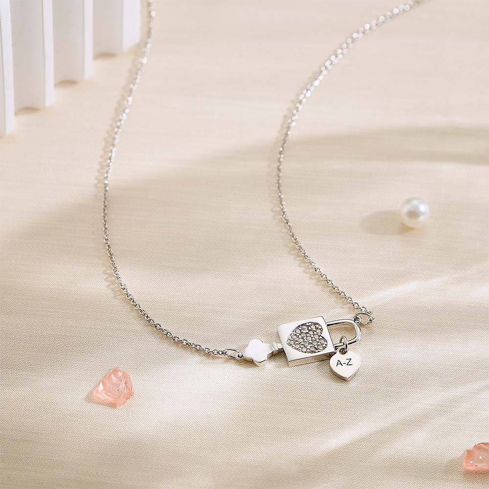 Custom Engraved Necklace Initial Necklace Alphabet Heart Lock Pendant Necklace for Women Gift for Her - soufeelus