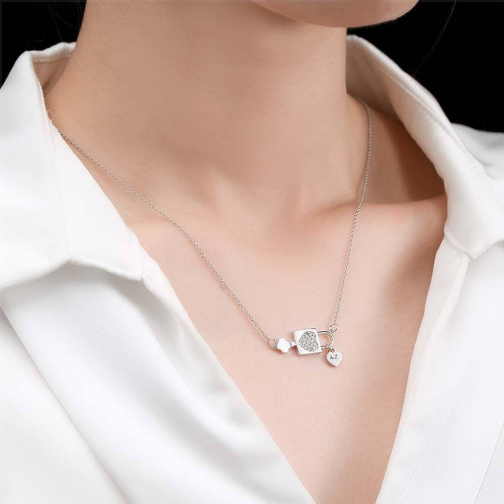Custom Engraved Necklace Initial Necklace Alphabet Heart Lock Pendant Necklace for Women Gift for Her - soufeelus