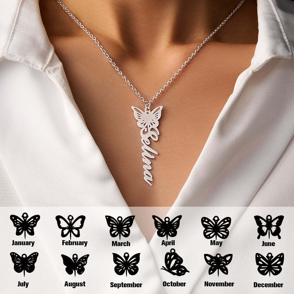 Custom Dainty Birth Butterfly Name Necklace Birthday Bridesmaid Gifts for Mom/Wife/Family/Best Friends - soufeelus