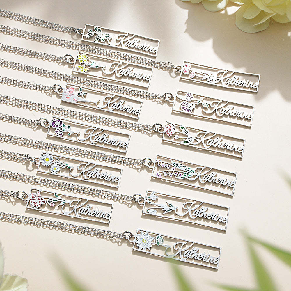 Personalized Birth Flower Name Necklace Bride Bridesmaid Gift for Women - soufeelus
