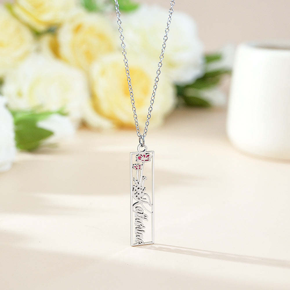 Personalized Birth Flower Name Necklace Bride Bridesmaid Gift for Women - soufeelus