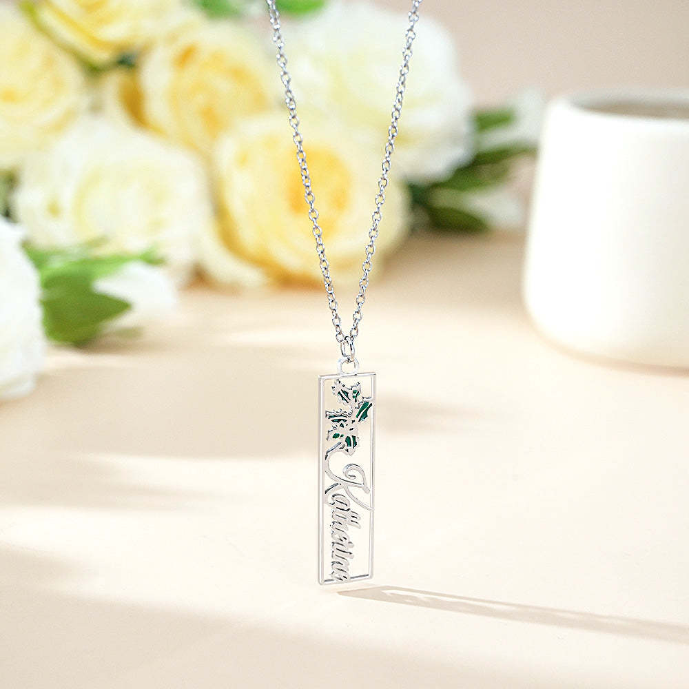 Personalized Birth Flower Name Necklace Bride Bridesmaid Gift for Women - soufeelus